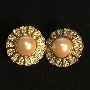 Faux pearl and diamond clip-on earrings